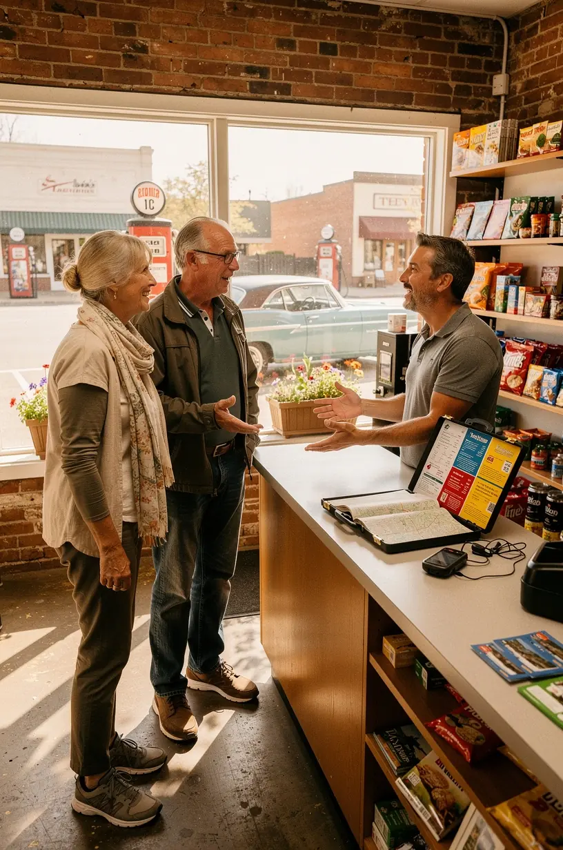 Автомобиль на фоне пейзажа США, символизирующий путешествие с использованием специализированного дорожного набора.